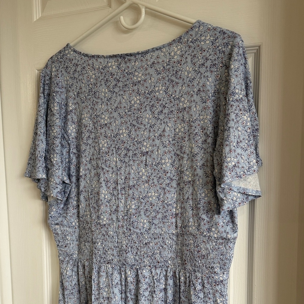 NWT LOFT Blue Ditsy Floral Smocked Mini Dress - Picture 11 of 11